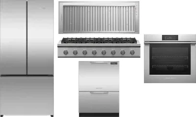 5 Piece Package Includes Refrigerator, Cooktop, Wall Oven, Hood And Dishwasher